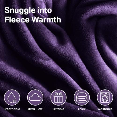 Oxford Homeware Fleece Blanket Sofa Throw Cuddly Reversible Soft Throws for Bed, Couch, Settee, Travel Lightweight and Breathable Blanket fit All Season (Purple, Twin/Double) — view 6
