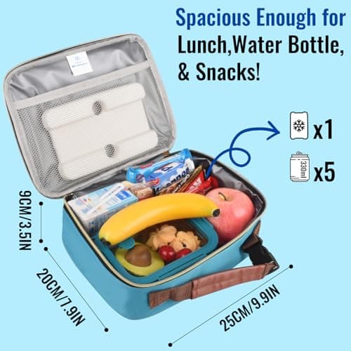 Genteen Lunch Box for Men Women Adults Kids - Insulated Lunchbox Reusable, Zip Closure & Buckle Handle, Portable Cooler for Work, School, Travel (Teal) — view 3