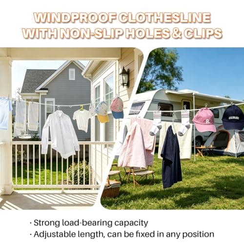 Portable Clothesline for Travel, Windproof Clothing line with Hang Hole, Outdoor & Indoor Laundry Drying with Clothes Clips Camping Accessories — view 5