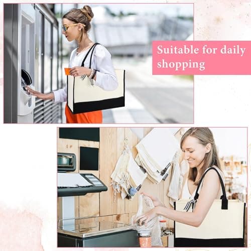 DHNDO 16 Pcs Canvas Tote Bags and Cosmetic Pouches Bulk, Shopping Tote Bags with Handle Set for Bridesmaid Gifts, Travel, Beach, Daily Use (Black and White) — view 5
