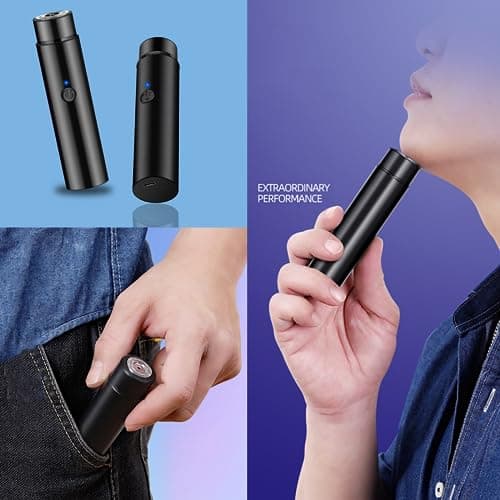 Peixiong Mini Electric Shaver, Portable Rechargeable Rotary Men's Razor, Waterproof Electric Pocket Shaver, Black — view 5