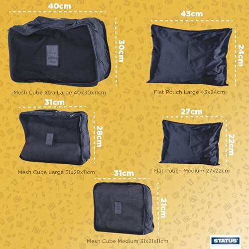 STATUS 5 Piece Travel Packing Cubes Set with Mesh Visibility Panels, Zip Luggage Organisers for Suitcases, Backpacks & Rucksacks, Black (SBPC5PKX6) — view 3