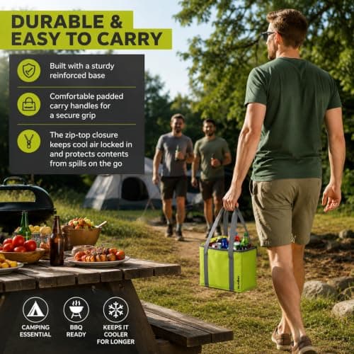 Summit Insulated Cooler Bag & Reusable Ice Blocks - 12.5L Thermal Lunch & Picnic Bag with 2 x 200ml Twin Pack Cooler Blocks | Keeps Food & Drinks Cooler for Longer | For Camping, BBQs, Beach, Travel — view 6