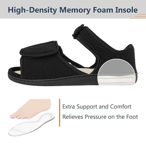 TIESTRA Mens Sandals Open Toe Non-Slip Slipper Boots Wide Fit Adjustable Shoes for Indoor & Outdoor Black 10UK-44EU — view 3