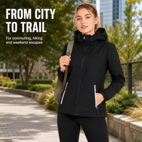 Women's Lightweight Packable Waterproof Jacket, Hooded Windproof Raincoat with Adjustable Hood and 2 Waterproof Zip Pockets for Hiking, Travel, Running (UK, Alpha, S, Regular, Regular, Black) — view 5