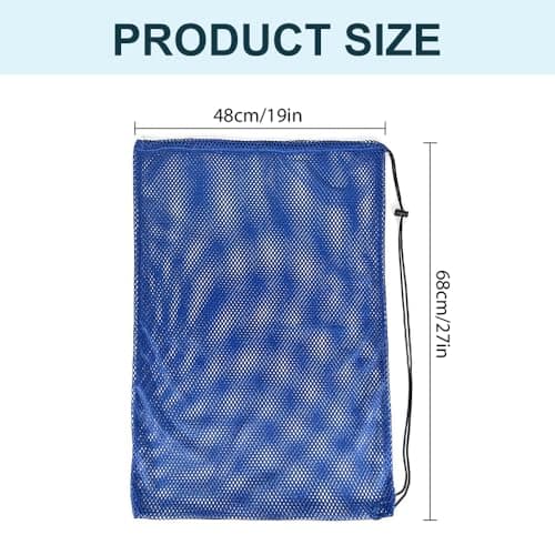 iohsxae Large Mesh Sports Equipment Bag, Heavy Duty Drawstring Ball Sack for Football, Swimming Kit & Gym, 600D Polyester Breathable Net Storage Bag for Beach Toys & Laundry, 68 x 48 cm (Blue) — view 2