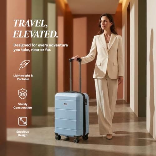 LUGG 20-Inch Jetset Lightweight Cabin Suitcase, ABS Hard Shell, Water-Resistant Carry-On Luggage, TSA-Approved Lock, 4 Spinner Wheels, 3-Step Telescopic Handle, EasyJet Overhead, 55 x 35 x 23 cm — view 2