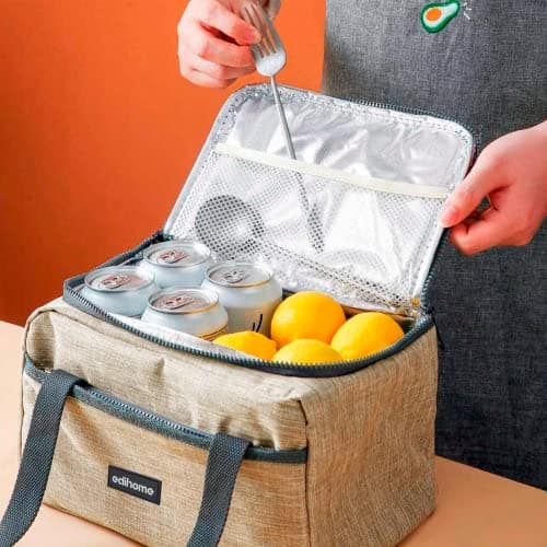 edihome, Insulated Lunch Bag, Cool Bag, 8l, for School, Travel, Picnic or Work, Kids and Adults, Portable, with Handles, Available in Black, Blue, Grey and Brown (Brown) — view 6