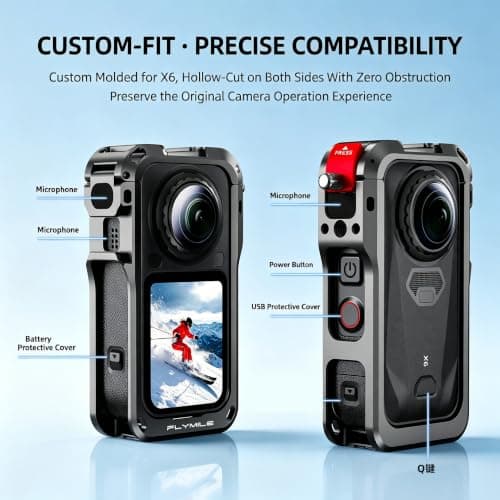Metal Rabbit Cage Protective Case for Insta360 X6, Aluminum Alloy Frame Cage Expansion Housing Shell with Lens Cover and Mic Wind Muff for Insta 360 X6 Action Camera Accessories — view 3