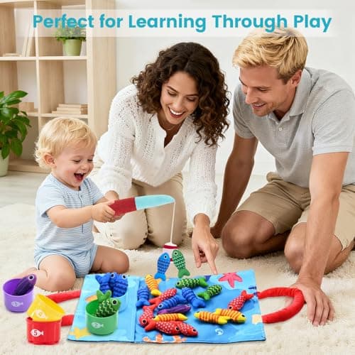 Baby Toys for 1 2 3 Year Old Boys Girls - Montessori Toys for 1 2 3 Year Old 10 in 1Multifunctional Fabric Fishing Game for Kids Toddler Baby Gifts Learning Birthday Xmas Stocking Fillers Easter Gifts — view 3