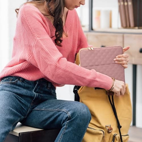 jooeer 13 Inch Laptop Sleeve Case for 13" MacBook Air/Pro M4 M3 M2 M1 13.3" Chromebook Notebook, Protective Waterproof Polyester Padded Computer Cover with Accessory Bag, Pink — view 5