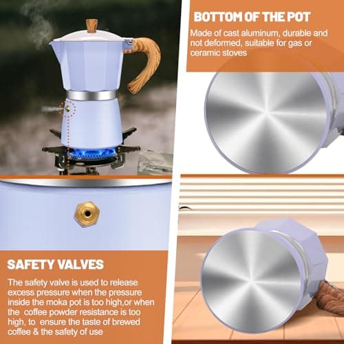 DITOSH 3 Cup Aluminum Espresso Stovetop Moka Pot Express Coffee Maker Percolator Italian Classic Mocha Coffee Machine for Italian and Cuban Cafe Brewing for Home & Camping 150ml 5oz (Purple, 12 Cup) — view 6