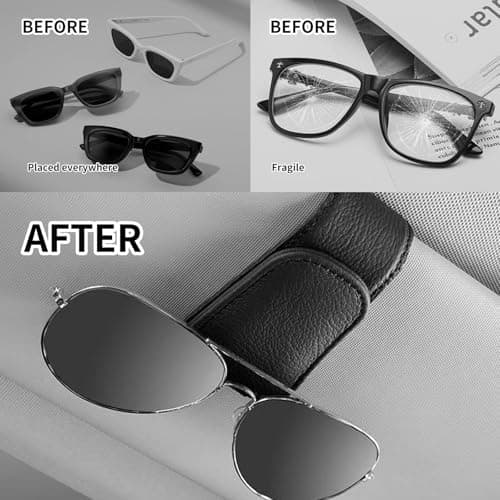 LQMK Sunglasses Holder for Car Visor – 2 Pack Magnetic Leather Glasses Clip Organizer – Universal Fit Eyeglass Storage Accessory for SUV Truck RV – Auto Interior Visor Accessories — view 5
