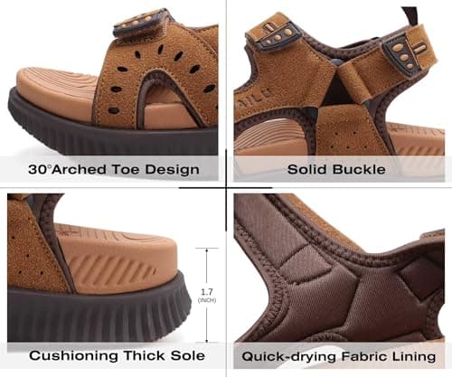 KuaiLu Mens Leather Hiking Sandals with Orthopedic Arch Support — view 6