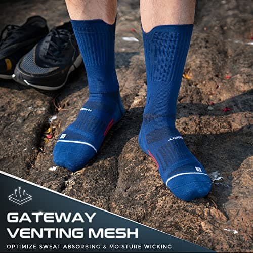 Rahhint Coolmax 3 Pack Compression Running Socks Men Women Anti Blister Socks Walking Socks with TAB Design, Compression Zone, Venting Mesh Network and Arch Support，Blue 8-12 — view 3