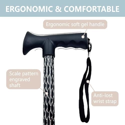 Adjustable Walking Stick Cane with Grip Ergonomic Handle for Men Women (Black Silver) — view 4