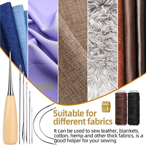 Tinsellns 11Pcs Leather Repair Kit, Leather Stitching Kit with Waxed Thread Sewing Needle, Needle and Thread Kit for Leather Bags, Sofas, Wallets, Black,Brown — view 5