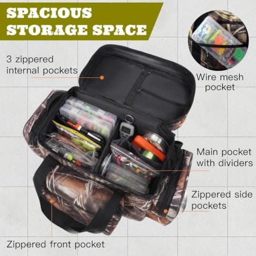 Dexpally Fishing Bag Large Capacity Fishing Tackle Bags Holdall with Belt & Shoulder Strap for Outdoors Hiking Hunting Camping Travel (Camouflage) — view 3