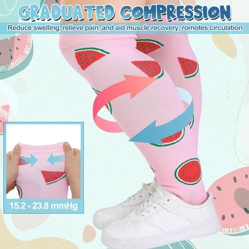 Zuimei 6 Pair Women Plus Size Leg Compression Socks, Fruit Pattern Wide Calf Compression Support Socks for Women, Ideal for Flight Travel Varicose Veins 2XL — view 6