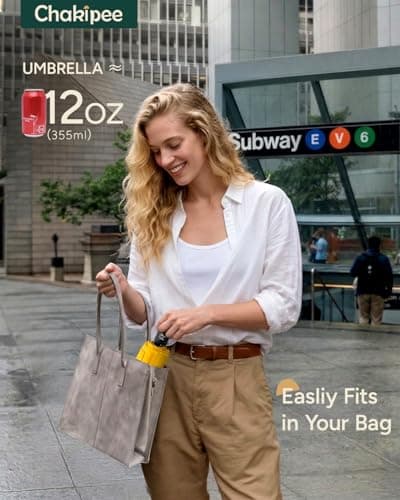Chakipee Compact Travel Umbrella Windproof Strong- Automatic Folding Umbrellas for Wind and Rain, Double Vented Canopy 210T Fabric 106cm Span - 8 Ribs Portable Umbrella for Men and Women Yellow — view 6