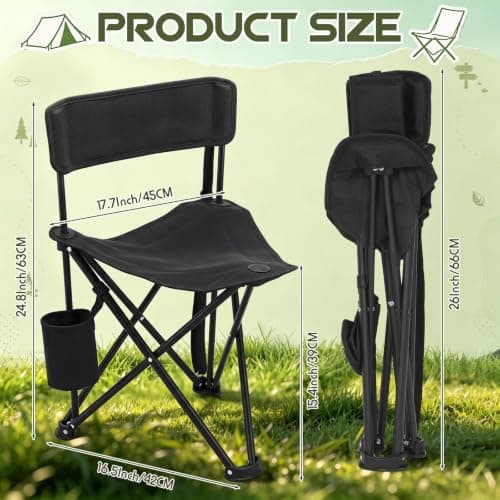 Karenhi 4 Pack Tripod Camping Chairs Folding Lightweight, Portable 3 Legged Tripod Stool Seat with Backrest and Cup Pocket, Small Golf Chair Compact for Adults Fishing Camping — view 3