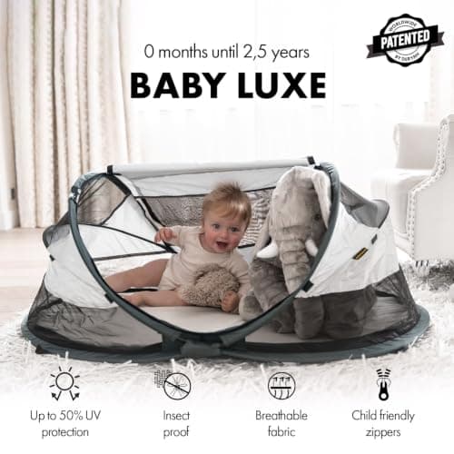 DERYAN Baby Travel Cot with Mattress from Birth to 2.5 Years - Pop Up Bed Tent Set Up in 2 Seconds - Includes Mosquito Net and Travel Bag, Fast & Compact Folding, Lightweight (Cream) — view 3