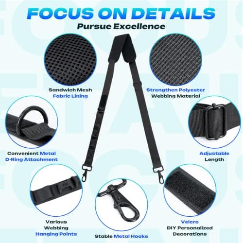 KawaGebo Kamp 67''Universal Shoulder Strap, Bag Strap Mesh Breathable Thick Padded Replacement with Adjustable Buckles and Metal Hooks for Luggage, Backpack, Duffle Bag 3D Spacer Comfortable — view 6