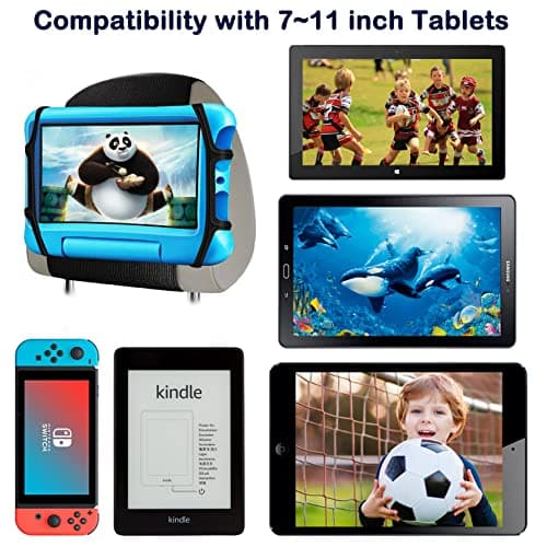 ViMOQi Car Tablet holder for kids,ipad Holder for Car Headrest,360° Adjustable Tablet Car Mount for Back Seat,Anti-Slip Strap and Holding Silicone Net for Kindle,iPad,Galaxy Tab,7~11" Screen Devices — view 3