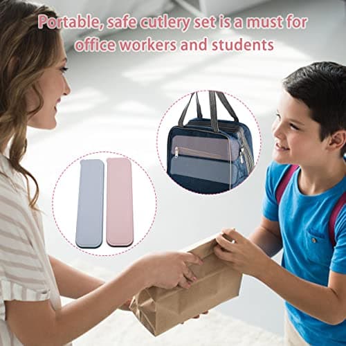 VicBou Travel Cutlery Set with Case, 2 Sets Portable Camping Cutlery, Reusable Spoon Fork Knife Sets for Travel Picnic School Camping Outdoor or Daily Use,(Blue, Pink) — view 6
