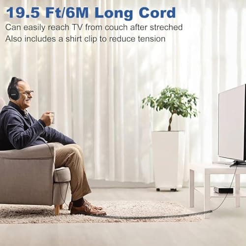 TV Headphones with 19.5FT Extra Long Cord, Volume Control & 3.5mm Jack — view 3