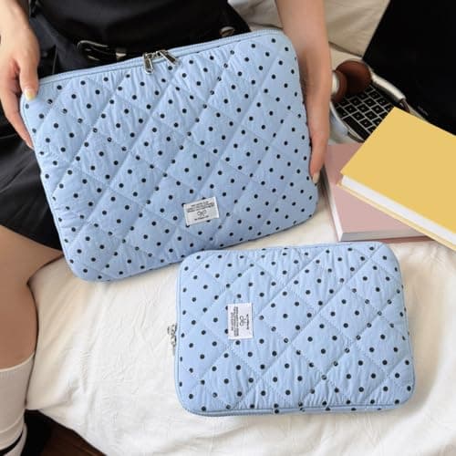 Puffy Laptop Sleeve 13 Inch Cute Polka Dot Laptop Case Soft Quilted Computer Sleeve Protective Cover for MacBook, iPad, Notebook, Chromebook — view 3