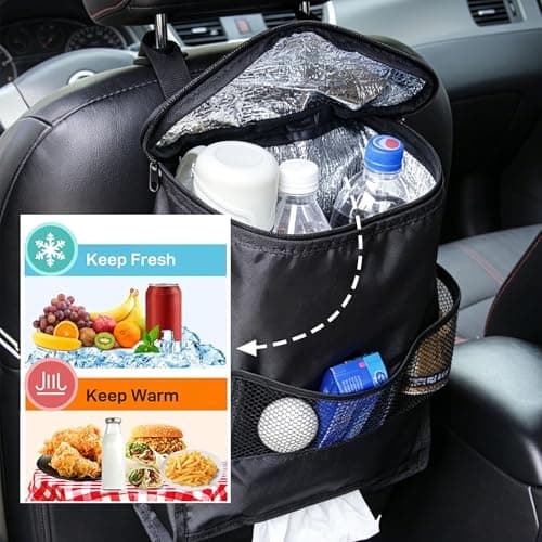KASESSS Car Seat Organiser with Insulated Cool Bag, Oxford Cloth Multi-Pocket Car Organiser with Tissue Holder, Water Bottle Pockets, Foldable Thermal Cooler Bag for Most Cars Family Road Trip — view 4
