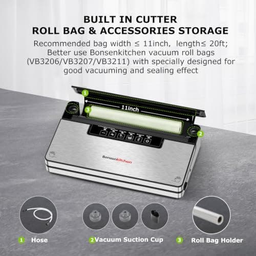 Bonsenkitchen Vacuum Sealer Machine, 5 Modes, Built-in Cutter & Bag Storag — view 5