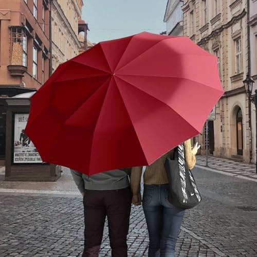 FANSEZQ ANSEZQ Windproof Travel Umbrella - Automatic Open Close, 24 Ribs Heavy Duty Compact Folding Umbrella, UV Protection Rain Umbrella for Men and Women (burgundy) — view 4