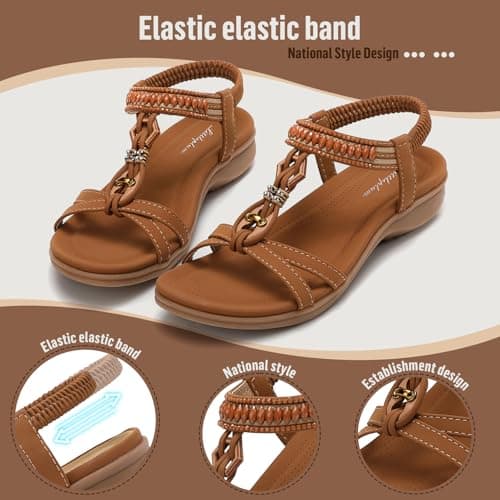 Littleplum Womens Flat Sandals Ladies Summer Beach Sandals with Elastic Back Strap(Brown,41EU) — view 5