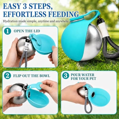 Kaaeiccr Dog Water Bottles for Walking, 285ml 2-in-1 Light Blue — view 3
