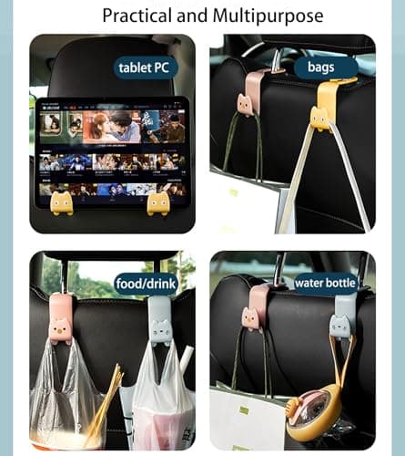 Gouccpu Auto Hooks, 2 Pack Car Storage Organiser Bag Hooks, Universal Auto Backseat Handbag Hooks, Multifunctional Car Back Seat Headrest Hanger for Hanging Bag Handbag Grocery Bags (Yellow) — view 6