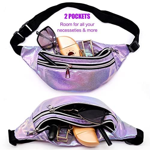 Waist Fanny Pack for Women Waterproof PU Bumbags for Ladies Fashion Shiny Bum Bag with Adjustable Belt for Dog Walking Hiking Travel Cycling (Purple) — view 4