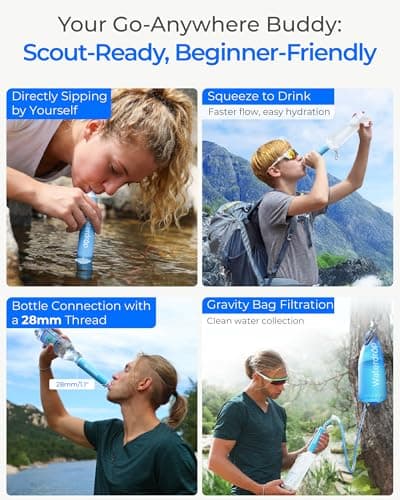 Waterdrop Water Filter Straw for Camping with Gravity Water Bag, Blue — view 4