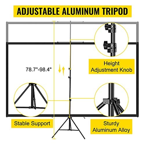 VEVOR Tripod Projector Screen with Stand 80 inch 16:9 4K HD Projection Screen Stand Wrinkle-Free Height Adjustable Portable Screen for Projector Indoor & Outdoor for Movie, Home Cinema, Gaming, Office — view 6