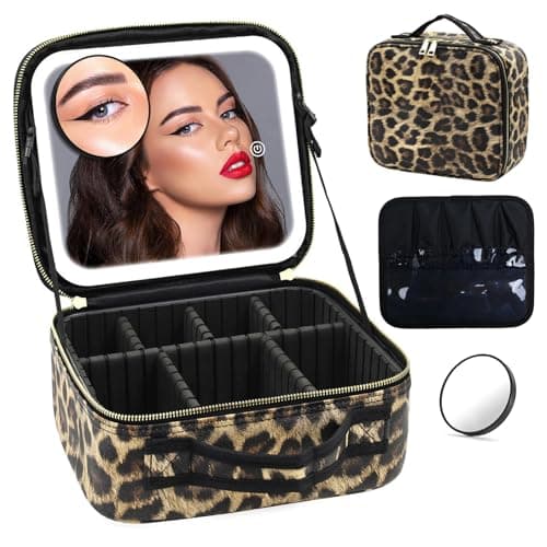 Travel Makeup Bag with LED Mirror, Portable Cosmetic Bag Make up Organizer
