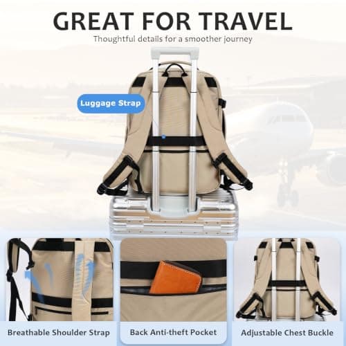 VANKEAN 40L Laptop Backpack Women Large Capacity College Travel KHAKI — view 3