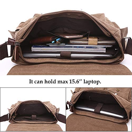 Laptop Messenger Bag, 15.6 inch Canvas Laptop Bag Shoulder Bag Briefcase Cross Body Bag Work School for Men Women Black — view 6