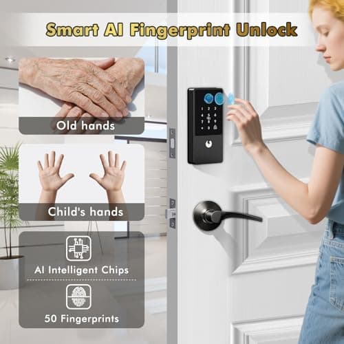 Biometric Smart Lock Deadbolt, Keyless Entry Door Lock with App Control & Remote Code Generation, Electronic Fingerprint Keypad for Home & Bedroom, Auto-Lock, Anti-Peep(Matte Black) — view 2