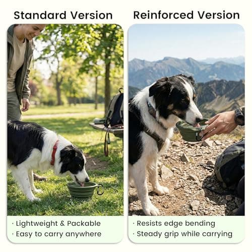 OHMO Large Collapsible Dog Bowl with Steel Ring, 800ml, Camo Green — view 4