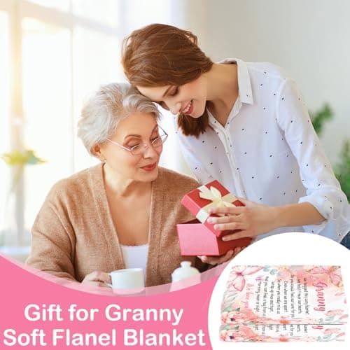 Eiapadeor Granny Blanket Gifts - Flannel Blanket Granny Gifts from Grandchidren Grandson, Nana Blanket Nans Grandma Presents for Mother's Day Mothering Sunday Large Pink Butterfly Rose Flowers — view 6