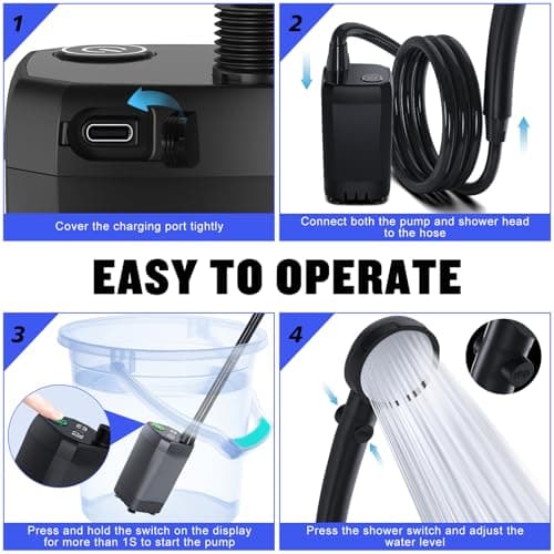 Spopal Portable Shower for Camping, [Long-Lasting] 6000mAh Rechargeable Camping Shower Pump with Intelligent LED Display, 4 Spray Modes, IPX7 Waterproof Outdoor Shower Kit for Hiking, Travel, Car, Pet — view 5