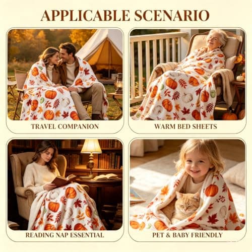 Autumn Decor Pumpkin Print Orange Blanket - Soft Flannel Autumn Blanket — view 3