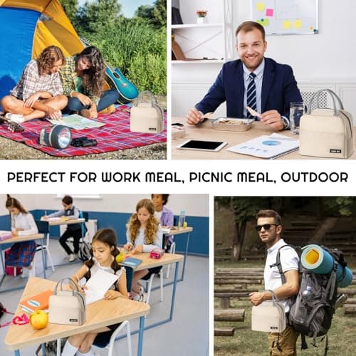 SUOXU Insulated Lunch Bag for Men Women Kids Cool Bag- Reusable Thermal Food Bag Ice Pack with Leak-Proof Liner, Cooler Tote for Work, School, Picnic & Travel (5L - Khaki) — view 4