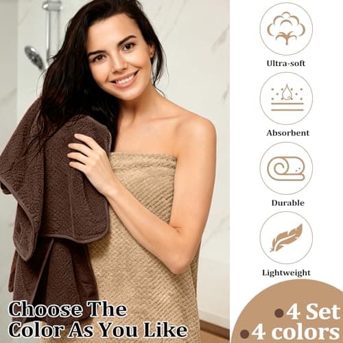 Preboun 12 Pcs Bath Towels and Washcloths 4 Sets Microfiber Bathroom Beach Pool Towel Set Quick Dry Coral Velvet Highly Absorbent for Fitness Sports Shower Travel Spa Hotel(Taupe Gradient) — view 2